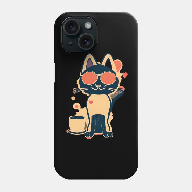 Cat Wearing Sunglasses Loves Coffee Phone Case by SavantArts