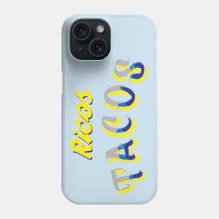 Ricos tacos authentic mexican food blue font calligraphy banner taquería rótulo Phone Case