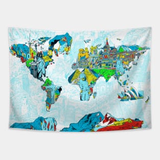 world map landmarks Tapestry