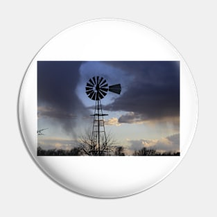 Kansas Windmill Sunset with clouds Pin