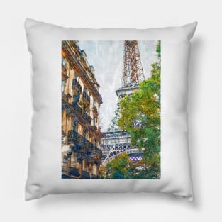 Vintage Parisian Building & Eiffel Tower. For Eifferl Tower & Paris Lovers. Pillow