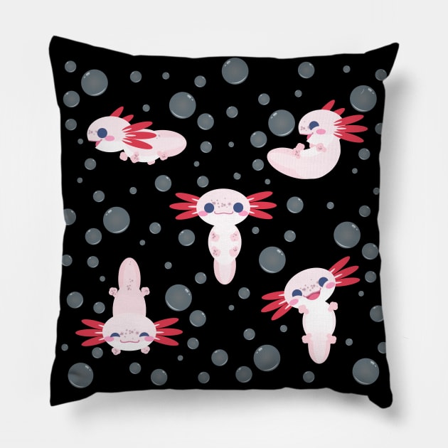 Cute Leucistic Axolotls Pillow by Kirion