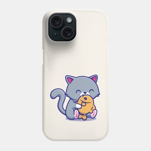 Cute Cat Eating Fish Phone Case