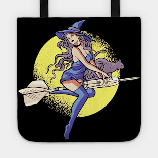 Funny Cute Girl with Cat Flying on Dart!! Tote