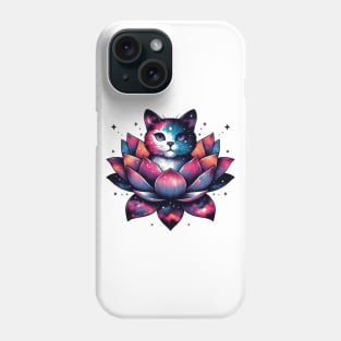 Colorful Abstract Cosmic Cat in Lotus Flower Phone Case