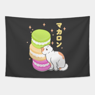 Kawaii Cat and Macaron Tapestry