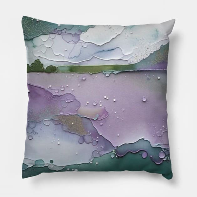 Green and Purple Abstract Landscape Pillow by MyAbstractInk