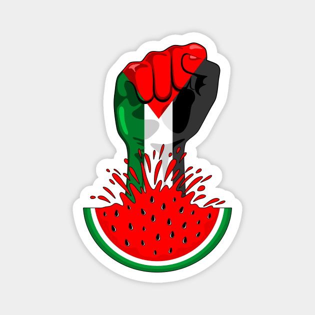 Palestine Flag on Revolution Fist Symbol of freedom coming out from a Watermelon Magnet by BluedarkArt