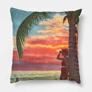 Silhouettes at sunset in Florida postcard Pillow