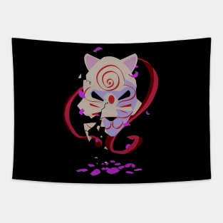 Japanese Kitsune (fox) mask with cherry blossom petals Tapestry