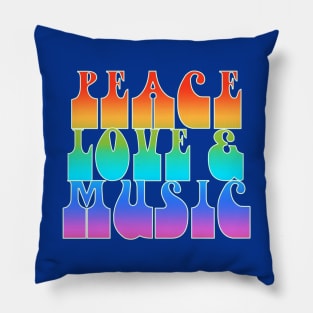 Peace Love And Music Retro Rainbow Graphic Pillow
