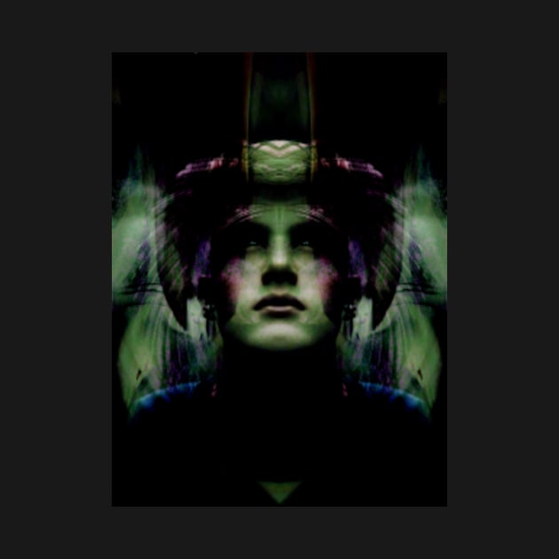 Portrait, digital collage, special processing. Dark, strong. Guy face looking up high. Fantasy. Green and violet. by 234TeeUser234