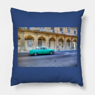 Green Car, Havana, Cuba Pillow