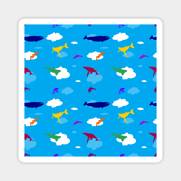 Whales and dolphins in the clouds Magnet by Slap Cat Designs