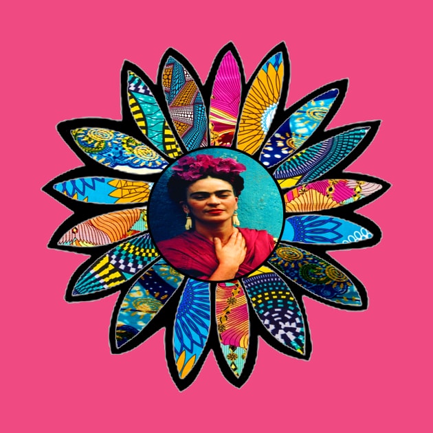 Kahlo Retro Blue Flower by artbyomega