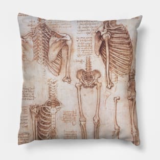 Human Anatomy Skeletons by Leonardo da Vinci Pillow