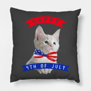 Happy 4th Of July Cute Cat Independece Day Cat With A Bow Tie Pillow