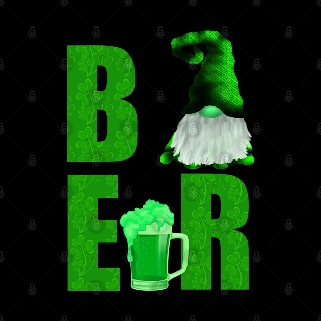 ST PATRICKS DAY GNOME GREEN BEER WITH SHAMROCK TYPOGRAPHY by iskybibblle