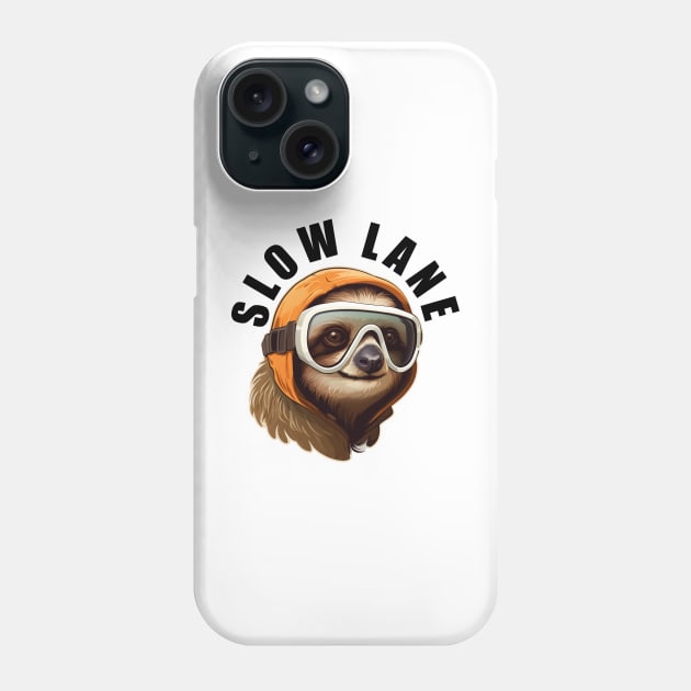 Sloth Wearing Ski Goggles - Slow Lane (Black Lettering) Phone Case by VelvetRoom