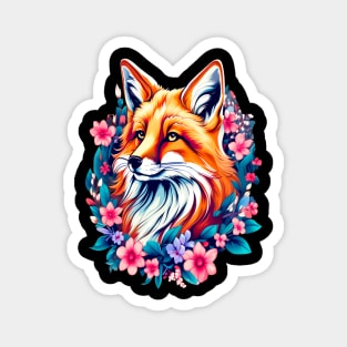 Red Fox with Bold Flowers Magnet