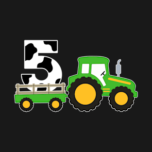 Kids 5th Birthday Boys Tractor Farmer Birthday T-Shirt