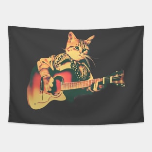 Cat playing guitar, music cat vintage style Tapestry