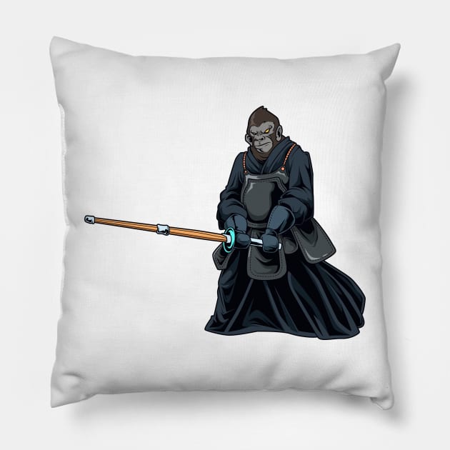 Cartoon ape doing Kendo Pillow by Modern Medieval Design