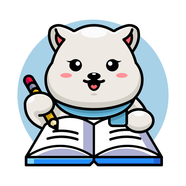 Cute polar bear writing on book with pencil cartoon by Wawadzgnstuff