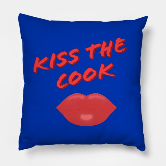 Kiss The Cook Red Lips (Royal Blue Background) Pillow by Art By LM Designs 