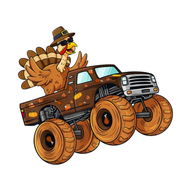 Thanksgiving Turkey Riding Monster Truck Kids by MetalHoneyDesigns