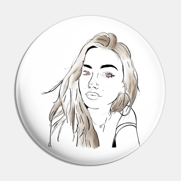 Beautiful girl looking at you - Brown White Pin by Uwaki