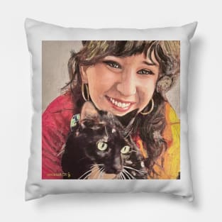 Woman with Black Cat Pillow