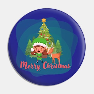 Merry Christmas, elf and reindeer Pin