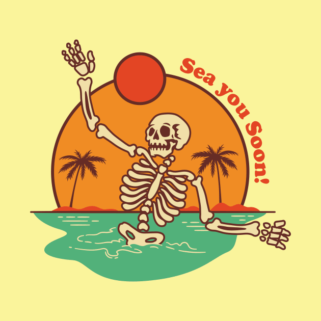 Sea you Soon Punny Skeleton by waltzart