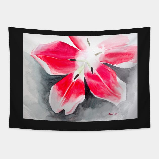 Pink and Red Tulip Watercolor Painting Tapestry by julyperson