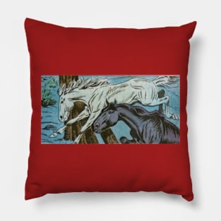 Black and white horses fly over the fence Pillow