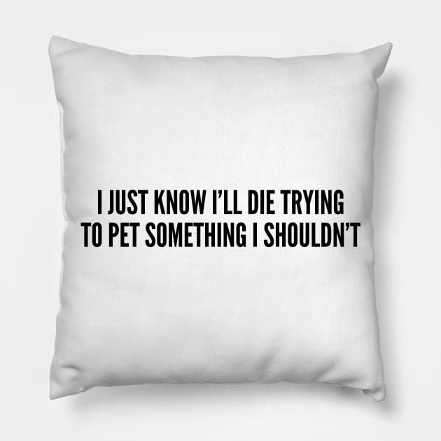 Cute - I Just Know I'll Die Trying To Pet Something I Shouldn't  - Cute Slogan Funny Statement Pillow by sillyslogans