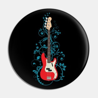 Red P-Style Bass Guitar Flowering Vines Pin