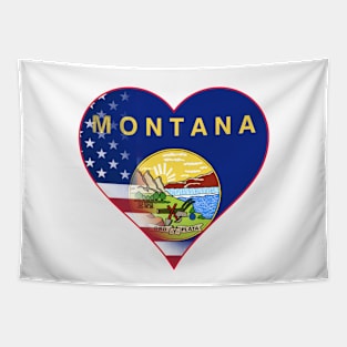 State of Montana Flag and American Flag Fusion Design Tapestry