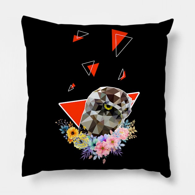 Burrowing owl with flowers Pillow by Jackson Lester