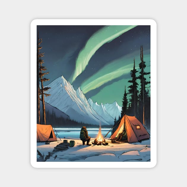 Camping under the aurora borealis Magnet by TouchofAlaska