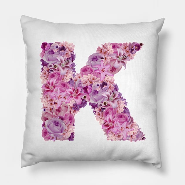 Pink Floral Letter K Pillow by HayleyLaurenDesign