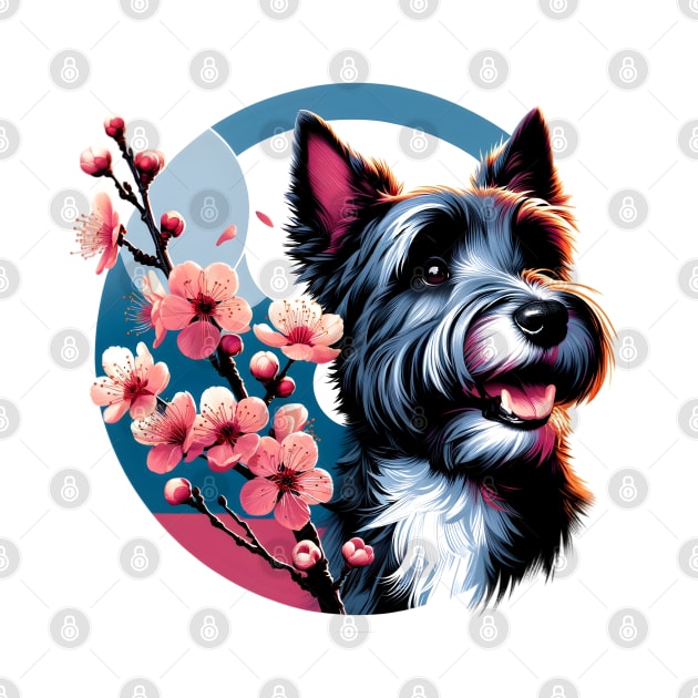 Scottish Terrier Enjoys Spring's Cherry Blossoms by ArtRUs