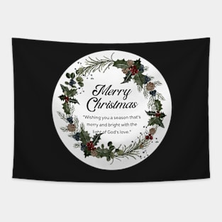 Merry Christmas Round Sticker 24 Tapestry