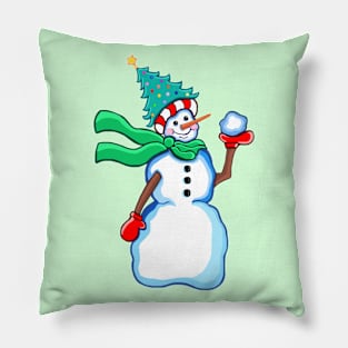 Cute Snowman with Tree Hat Pillow