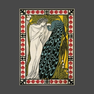 Lady and Peacock by W.H. Bradley T-Shirt