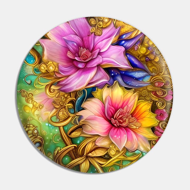 Flowers in Gold Pin by AnnieDreams