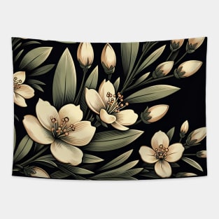 Olive Floral Illustration Tapestry