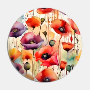 Summer Rain Poppies II Messy Colorful Watercolor Pin