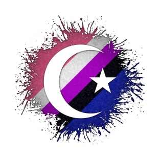 Paint Splatter Gender Fluid Pride Flag Star and Crescent Symbol T-Shirt